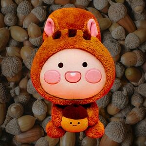 Kakao Friends Autumn Series Apeach as a Squirrel Holding Acorn Plush Stuffed Toy